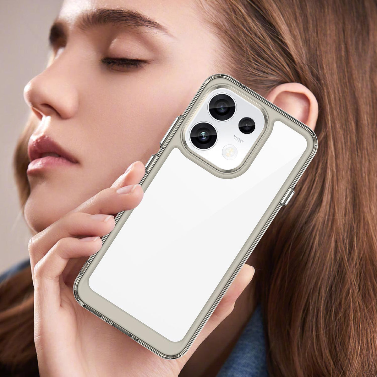 For OPPO Reno16 F 5G Colorful Series Acrylic Hybrid TPU Phone Case - Transparent Grey - EDA007598335C