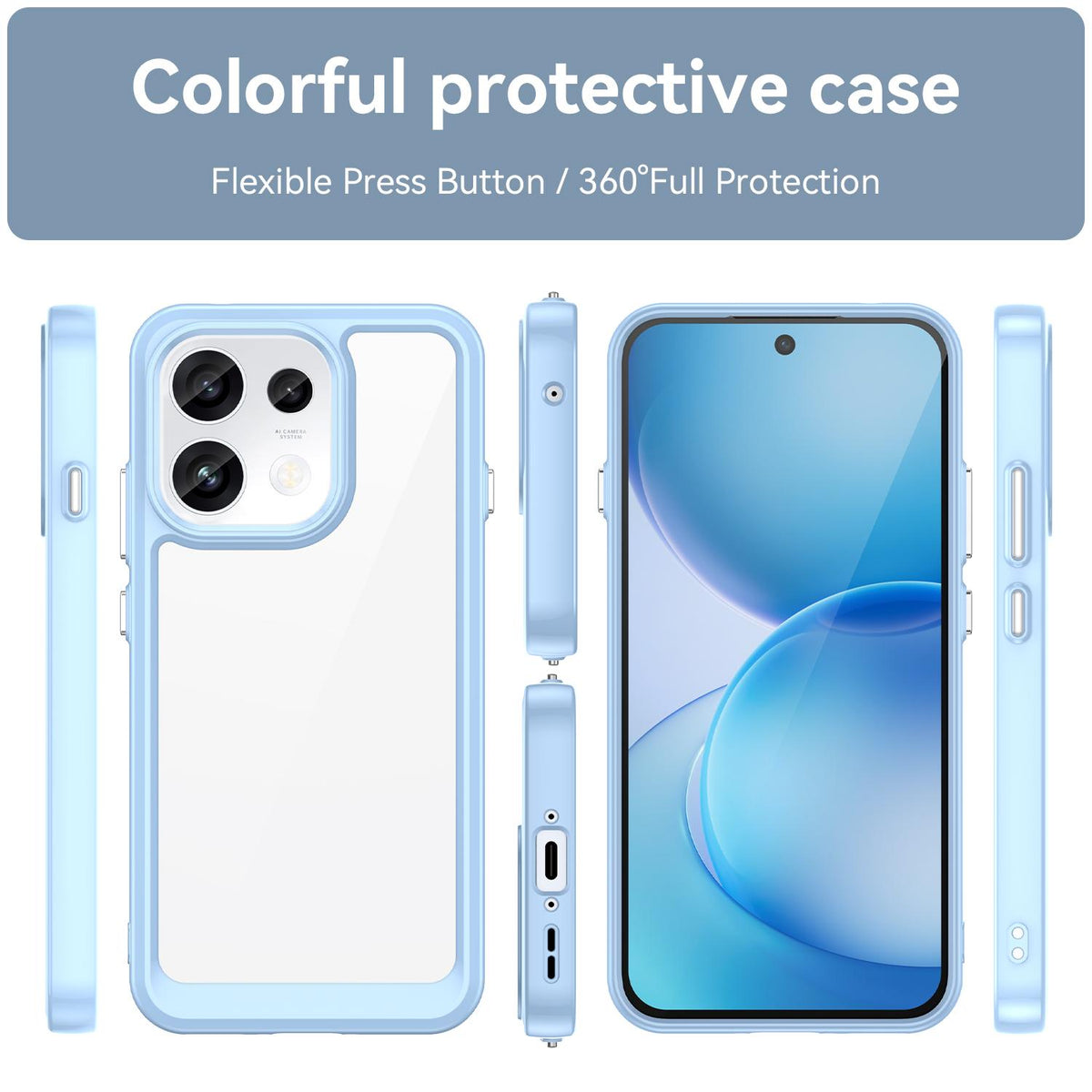 For OPPO Reno16 FS 5G Colorful Series Acrylic Hybrid TPU Phone Case - Blue - EDA007598336B