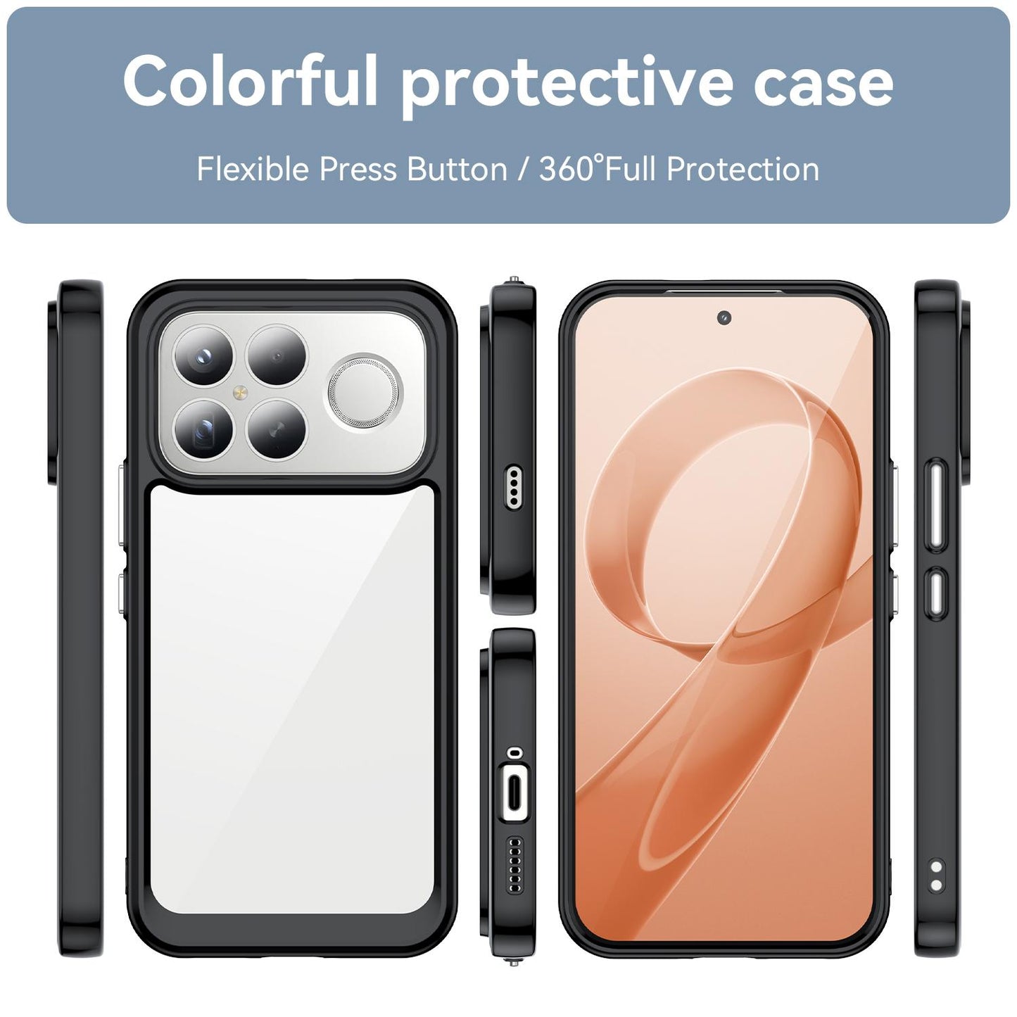 For Redmi K90 Pro Max / Poco F8 Ultra Colorful Series Acrylic Hybrid TPU Phone Case(Black)