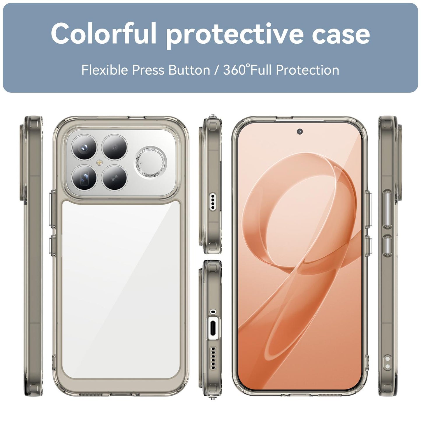 For Redmi K90 Pro Max / Poco F8 Ultra Colorful Series Acrylic Hybrid TPU Phone Case(Transparent Grey)