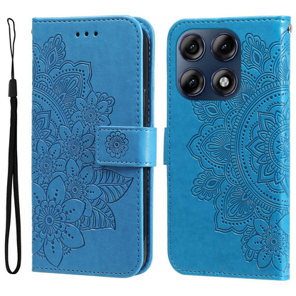 For Motorola Edge 70 Pro 5G Seven-petal Flowers Embossing Leather Phone Case - Blue - EDA007600918B
