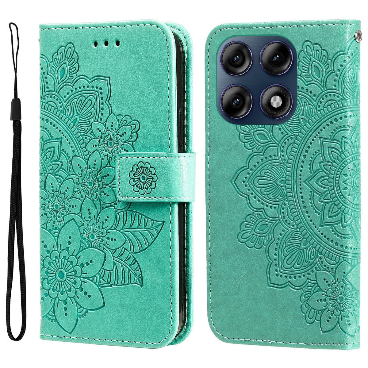 For Motorola Edge 70 Pro 5G Seven-petal Flowers Embossing Leather Phone Case - Green - EDA007600918C
