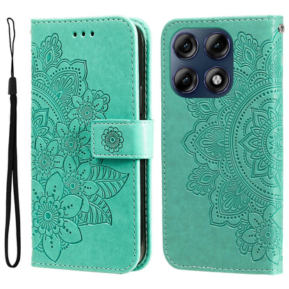 For Motorola Edge 70 Pro 5G Seven-petal Flowers Embossing Leather Phone Case - Green - EDA007600918C