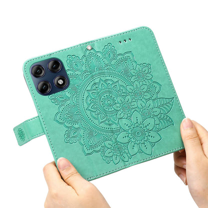 For Motorola Edge 70 Pro 5G Seven-petal Flowers Embossing Leather Phone Case - Green - EDA007600918C