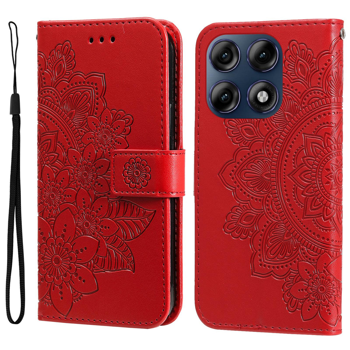 For Motorola Edge 70 Pro 5G Seven-petal Flowers Embossing Leather Phone Case - Red - EDA007600918D
