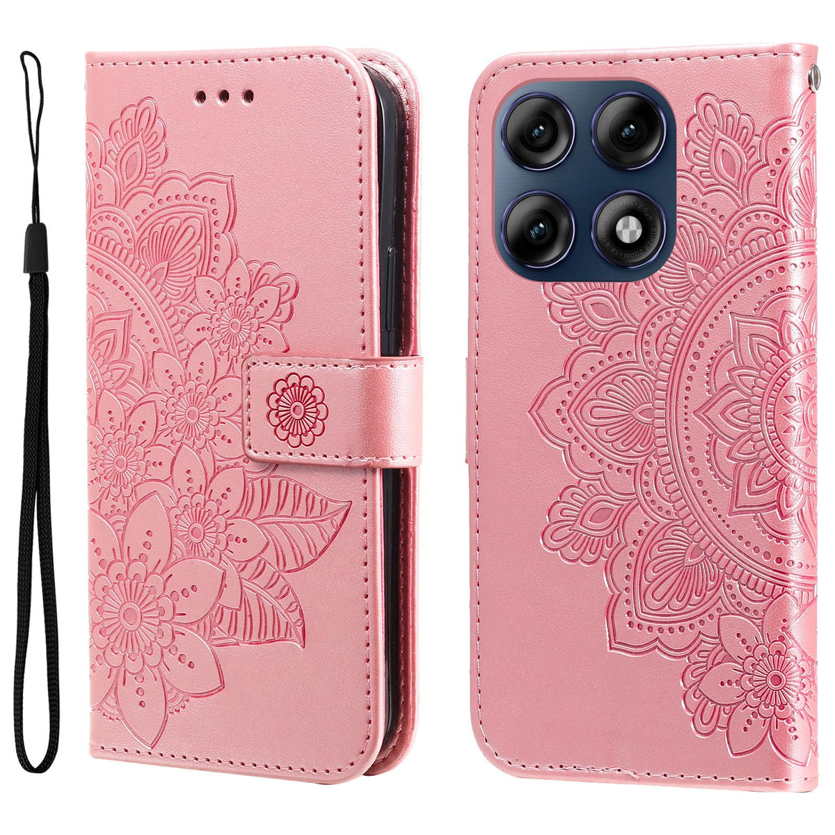 For Motorola Edge 70 Pro 5G Seven-petal Flowers Embossing Leather Phone Case - Rose Gold - EDA007600918E