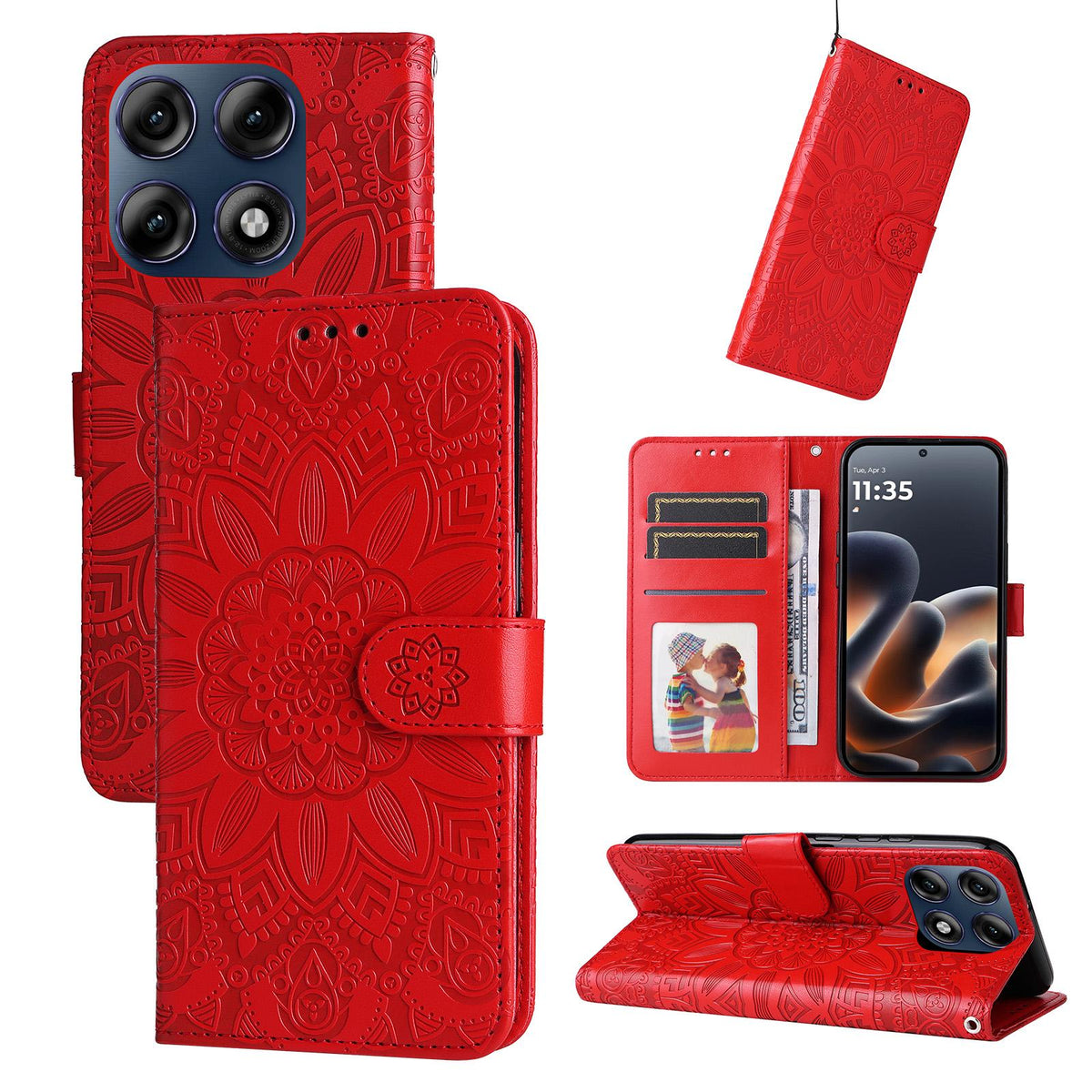 For Motorola Edge 70 Pro 5G Embossed Sunflower Leather Phone Case - Red - EDA007601618A