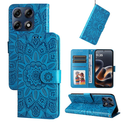 For Motorola Edge 70 Pro 5G Embossed Sunflower Leather Phone Case - Blue - EDA007601618B