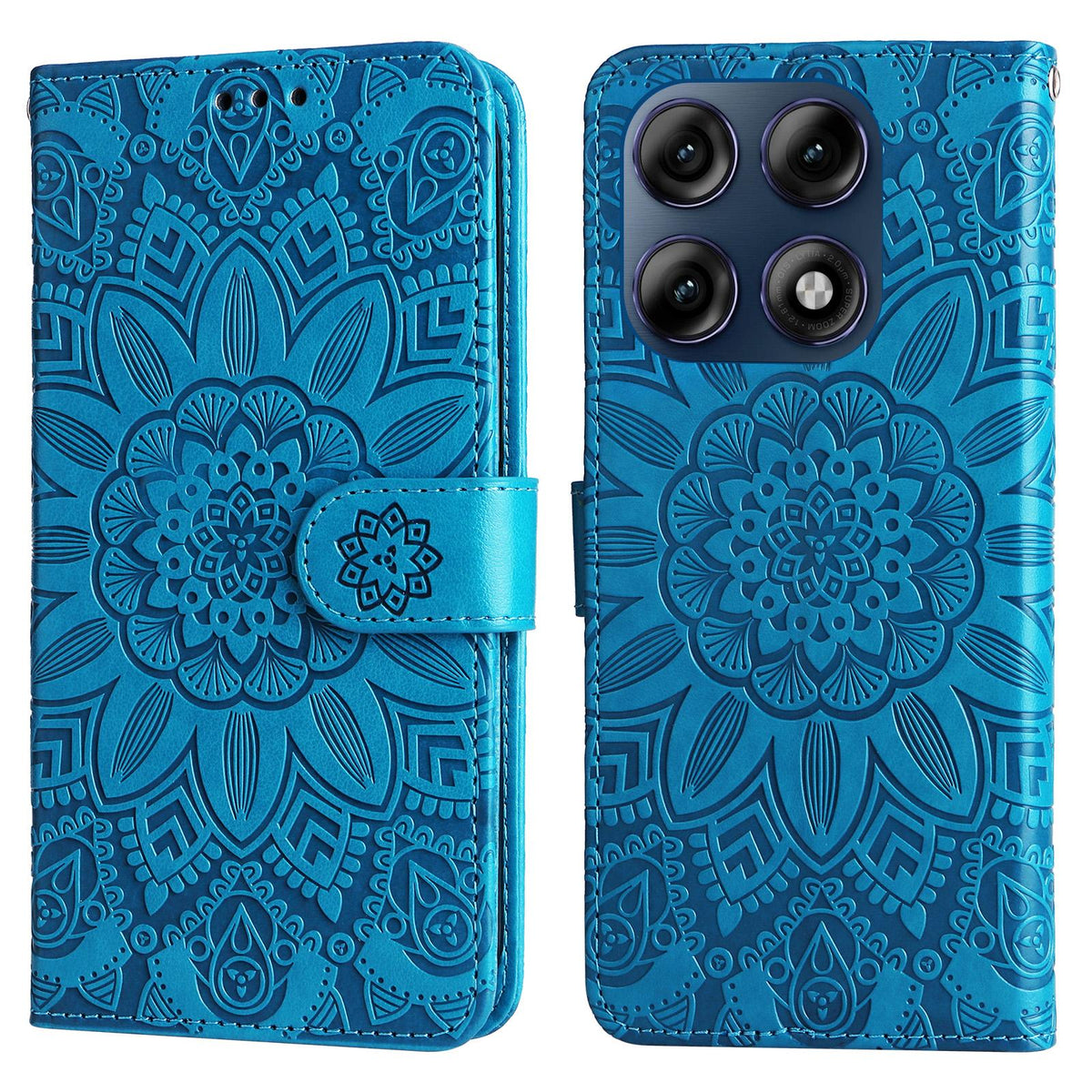 For Motorola Edge 70 Pro 5G Embossed Sunflower Leather Phone Case - Blue - EDA007601618B