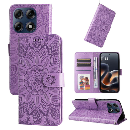 For Motorola Edge 70 Pro 5G Embossed Sunflower Leather Phone Case - Purple - EDA007601618C