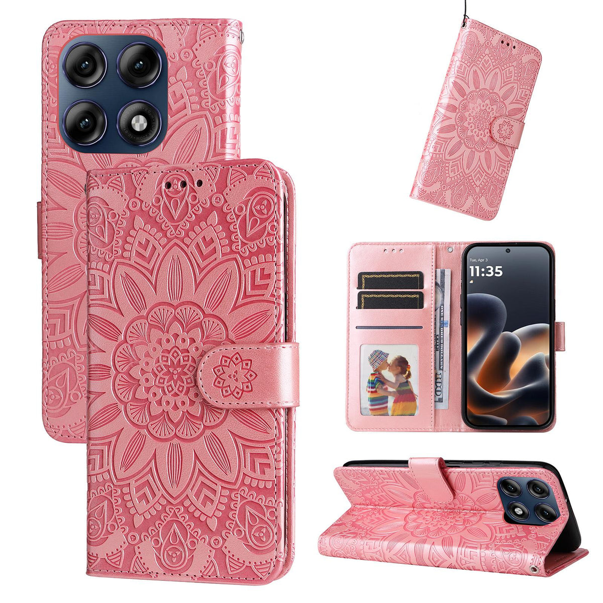 For Motorola Edge 70 Pro 5G Embossed Sunflower Leather Phone Case - Rose Gold - EDA007601618E
