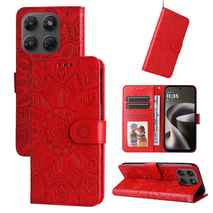 For Motorola Moto G47 / G37 / G37 Power 5G Embossed Sunflower Leather Phone Case - Red - EDA007601620A