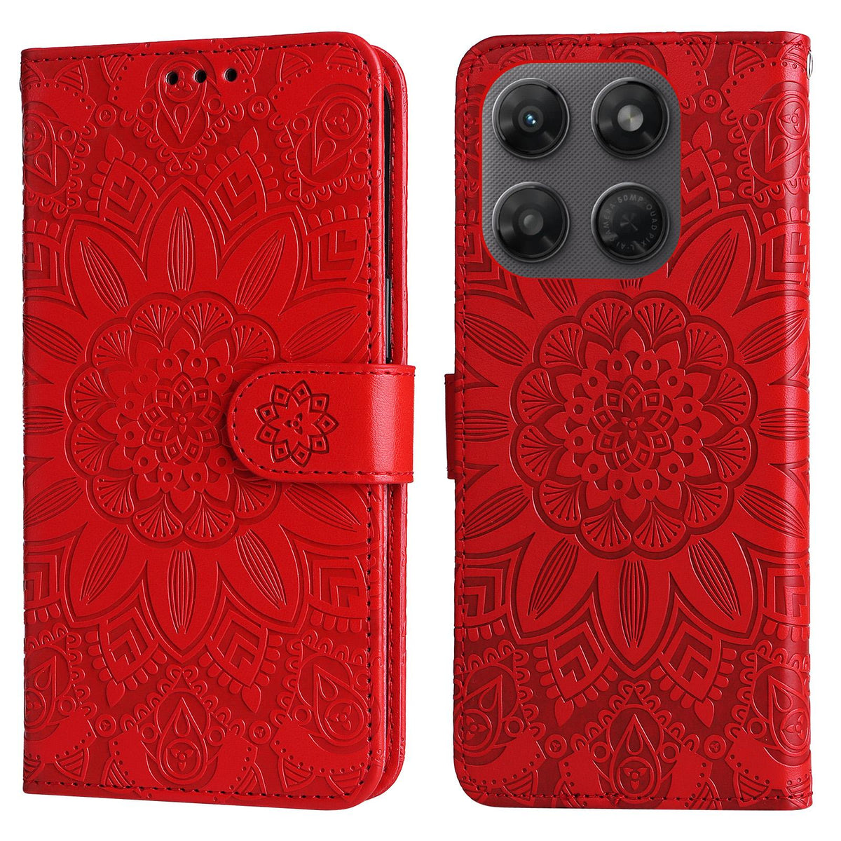 For Motorola Moto G47 / G37 / G37 Power 5G Embossed Sunflower Leather Phone Case - Red - EDA007601620A