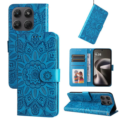 For Motorola Moto G47 / G37 / G37 Power 5G Embossed Sunflower Leather Phone Case - Blue - EDA007601620B