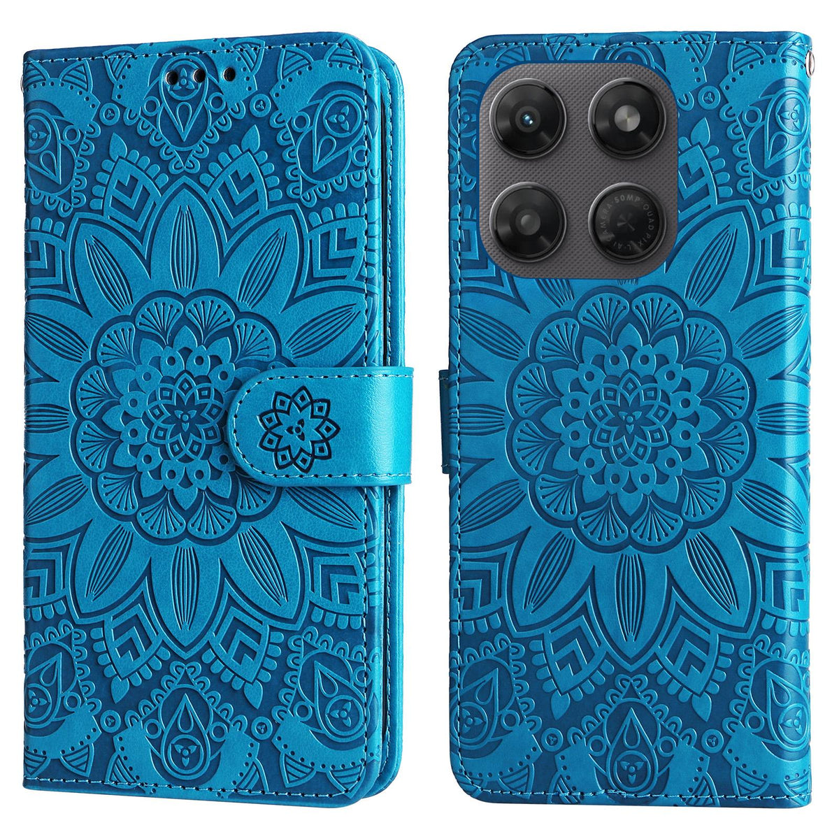 For Motorola Moto G47 / G37 / G37 Power 5G Embossed Sunflower Leather Phone Case - Blue - EDA007601620B