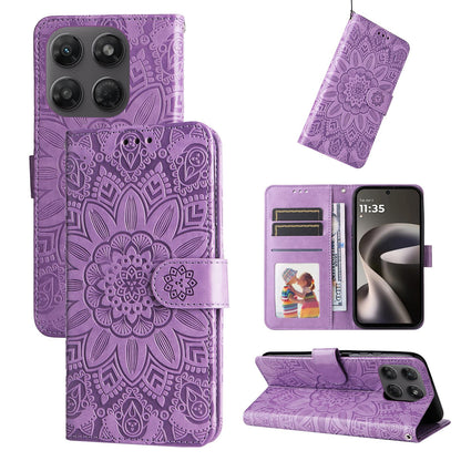 For Motorola Moto G47 / G37 / G37 Power 5G Embossed Sunflower Leather Phone Case - Purple - EDA007601620C