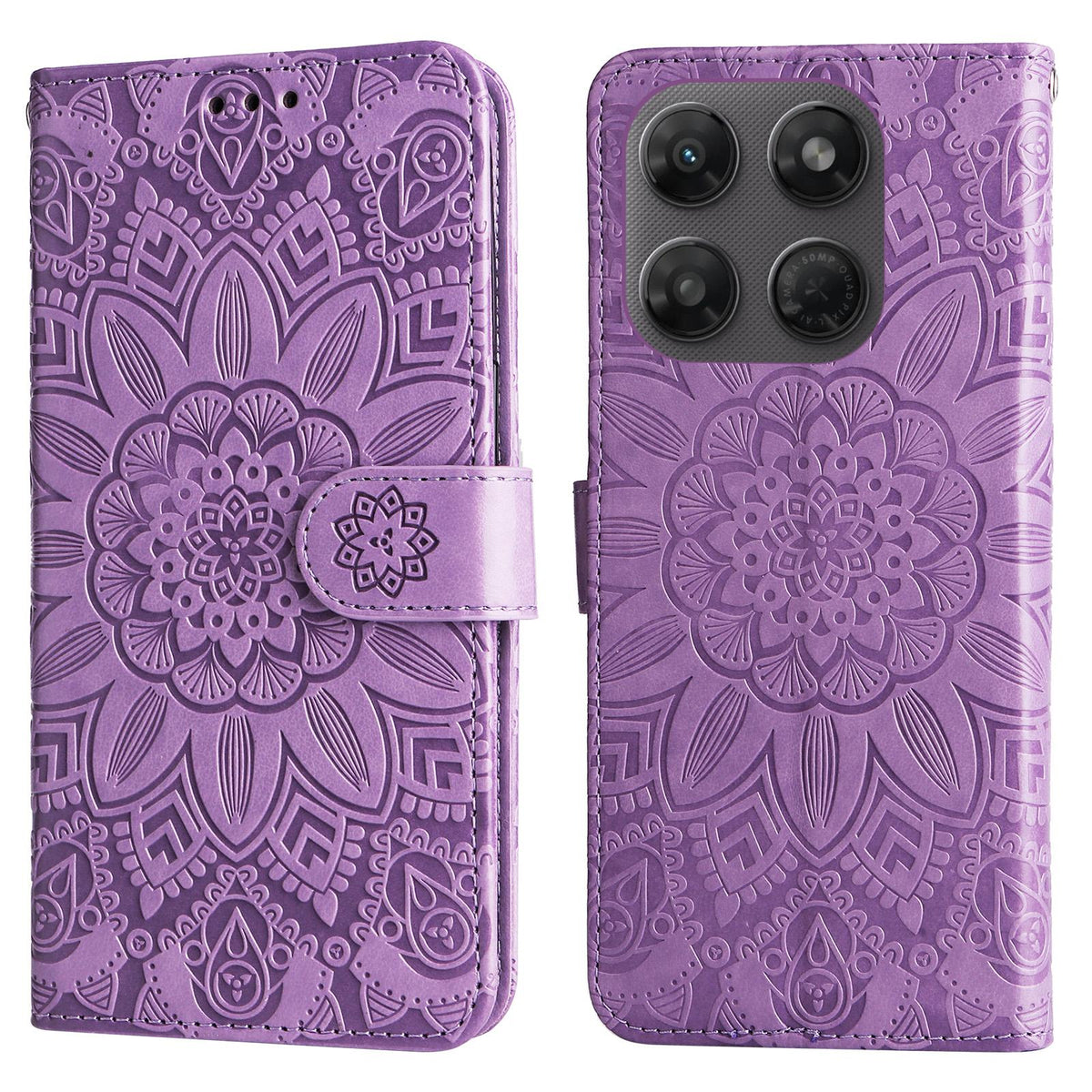 For Motorola Moto G47 / G37 / G37 Power 5G Embossed Sunflower Leather Phone Case - Purple - EDA007601620C