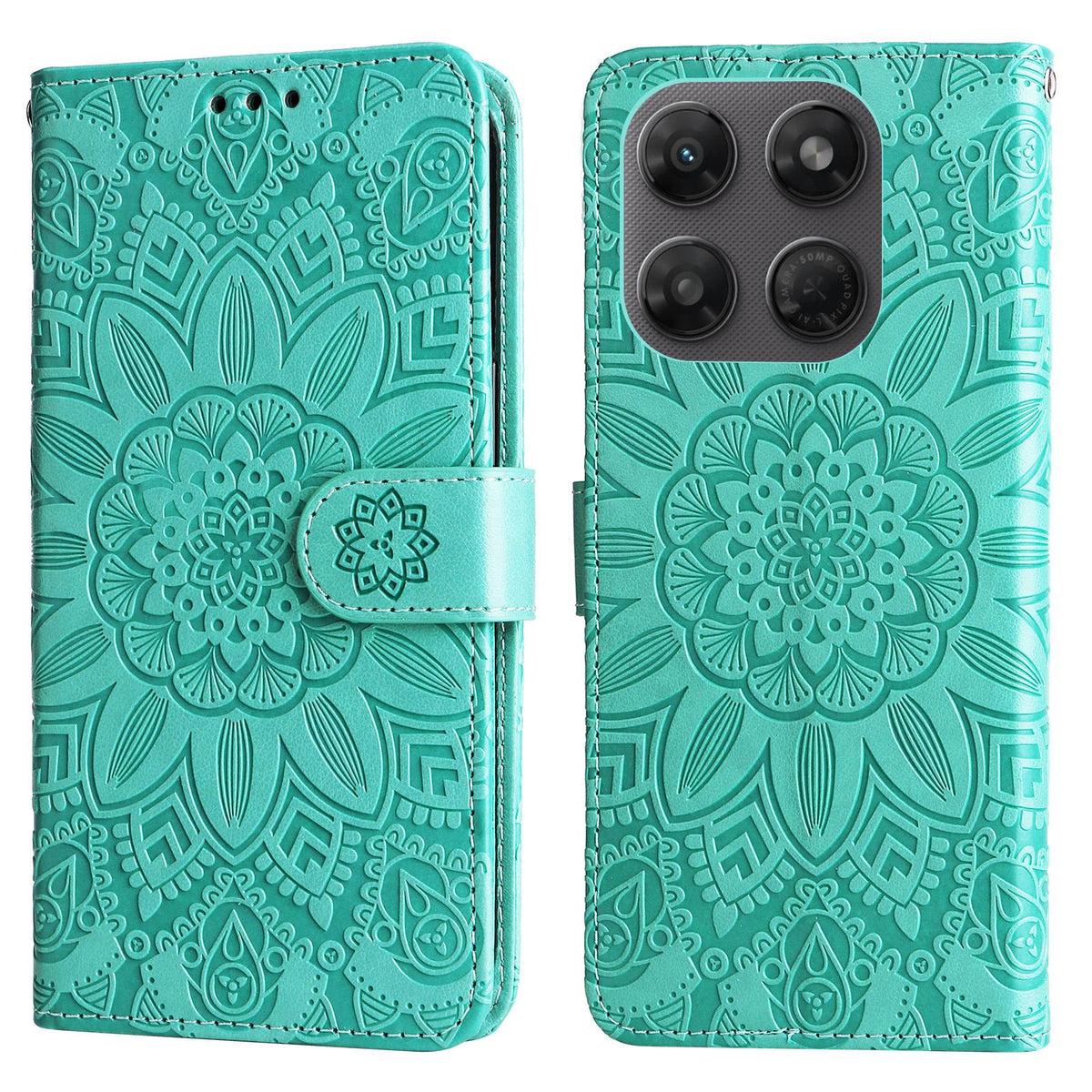 For Motorola Moto G47 / G37 / G37 Power 5G Embossed Sunflower Leather Phone Case - Green - EDA007601620D