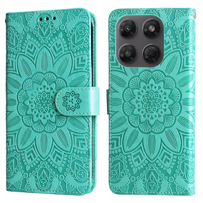 For Motorola Moto G47 / G37 / G37 Power 5G Embossed Sunflower Leather Phone Case - Green - EDA007601620D