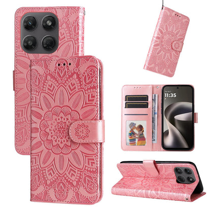 For Motorola Moto G47 / G37 / G37 Power 5G Embossed Sunflower Leather Phone Case - Rose Gold - EDA007601620E