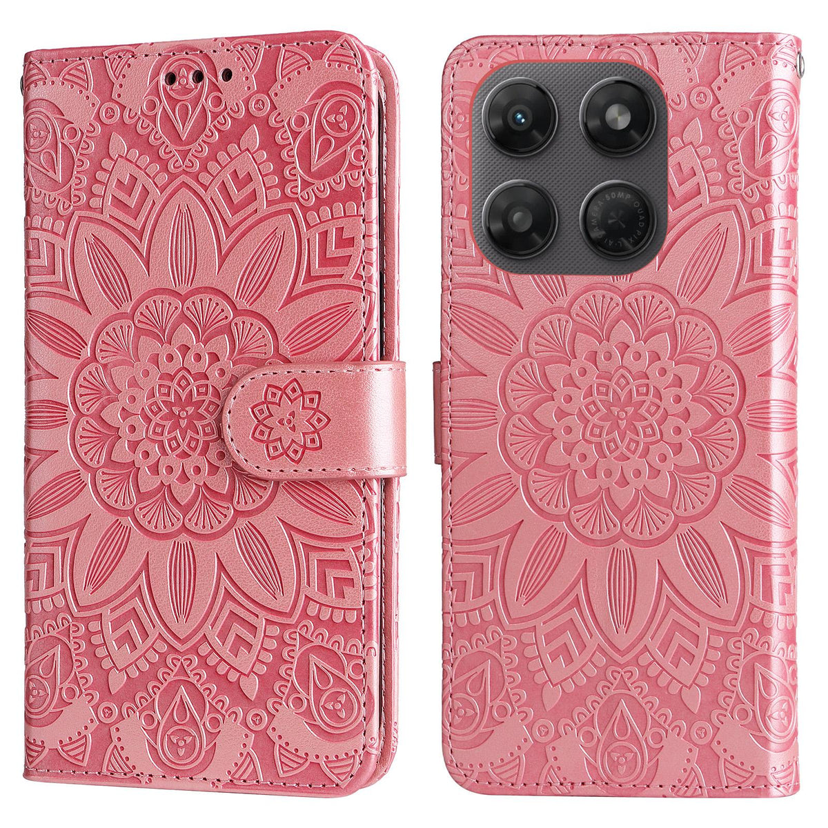 For Motorola Moto G47 / G37 / G37 Power 5G Embossed Sunflower Leather Phone Case - Rose Gold - EDA007601620E