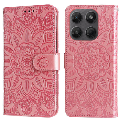 For Motorola Moto G47 / G37 / G37 Power 5G Embossed Sunflower Leather Phone Case - Rose Gold - EDA007601620E