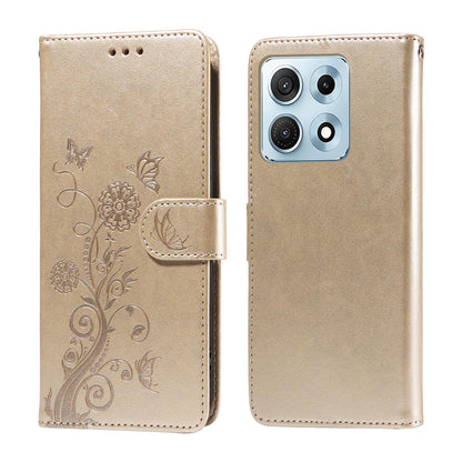 For Motorola Edge 70 Max 5G Embossed Butterfly Flowers Leather Phone Case - Gold - EDA007602521A