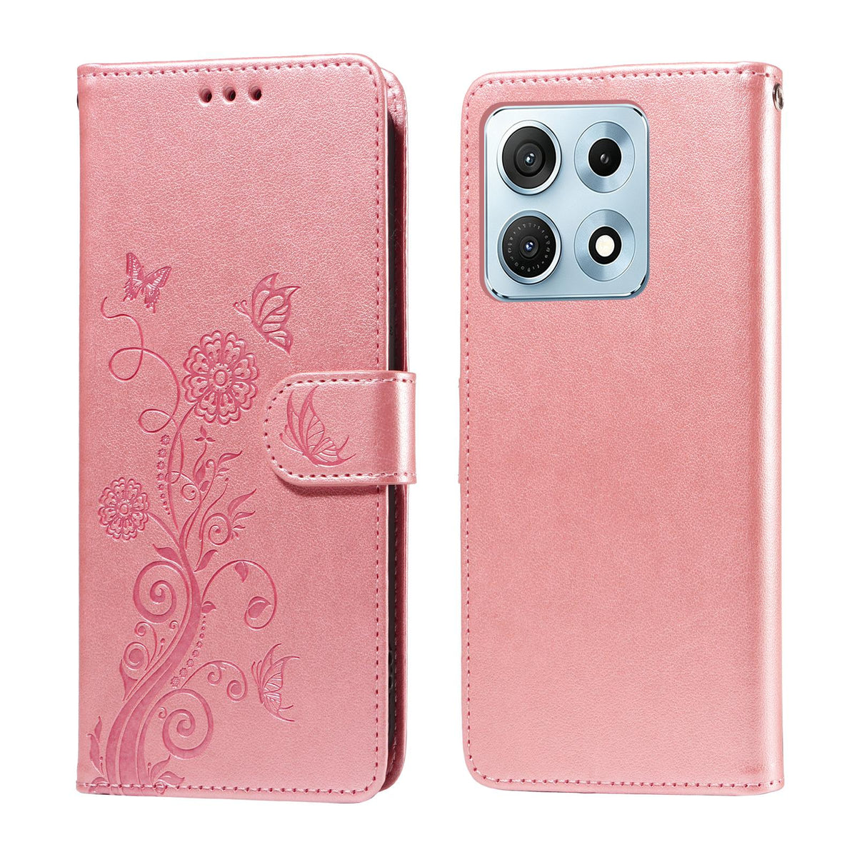 For Motorola Edge 70 Max 5G Embossed Butterfly Flowers Leather Phone Case - Rose Gold - EDA007602521B