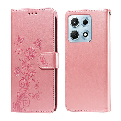 For Motorola Edge 70 Max 5G Embossed Butterfly Flowers Leather Phone Case - Rose Gold - EDA007602521B