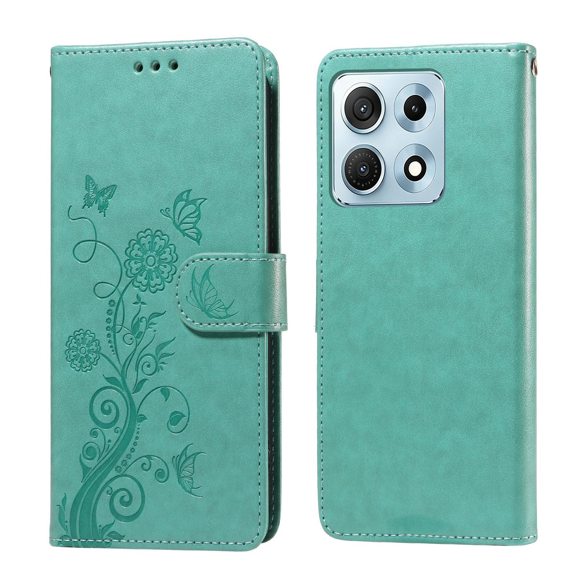 For Motorola Edge 70 Max 5G Embossed Butterfly Flowers Leather Phone Case - Green - EDA007602521C