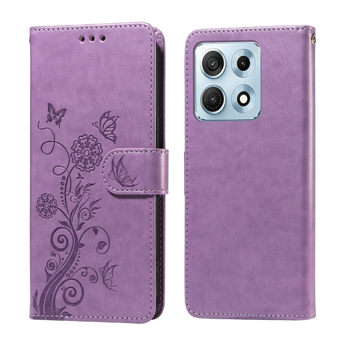 For Motorola Edge 70 Max 5G Embossed Butterfly Flowers Leather Phone Case - Purple - EDA007602521D