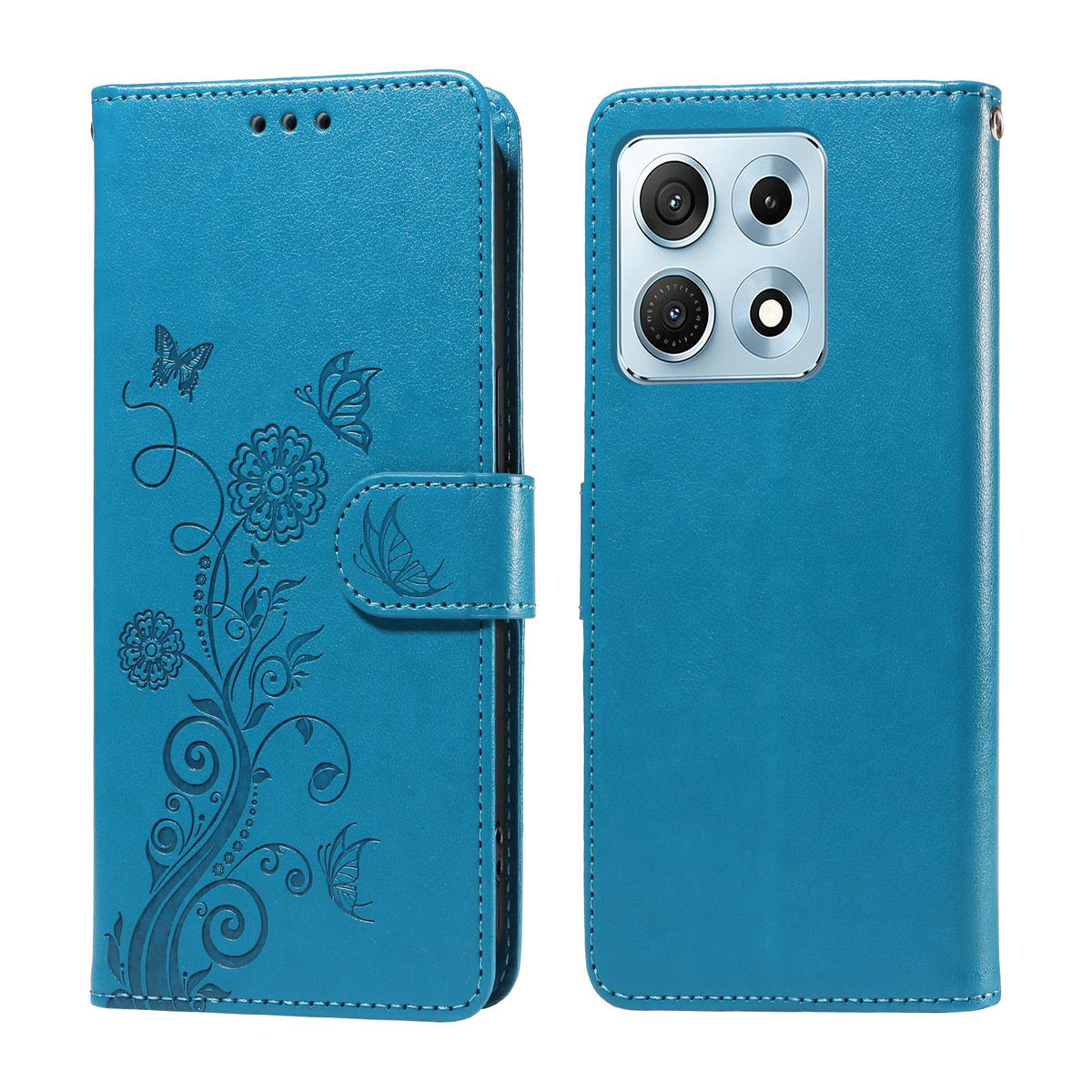 For Motorola Edge 70 Max 5G Embossed Butterfly Flowers Leather Phone Case - Blue - EDA007602521E