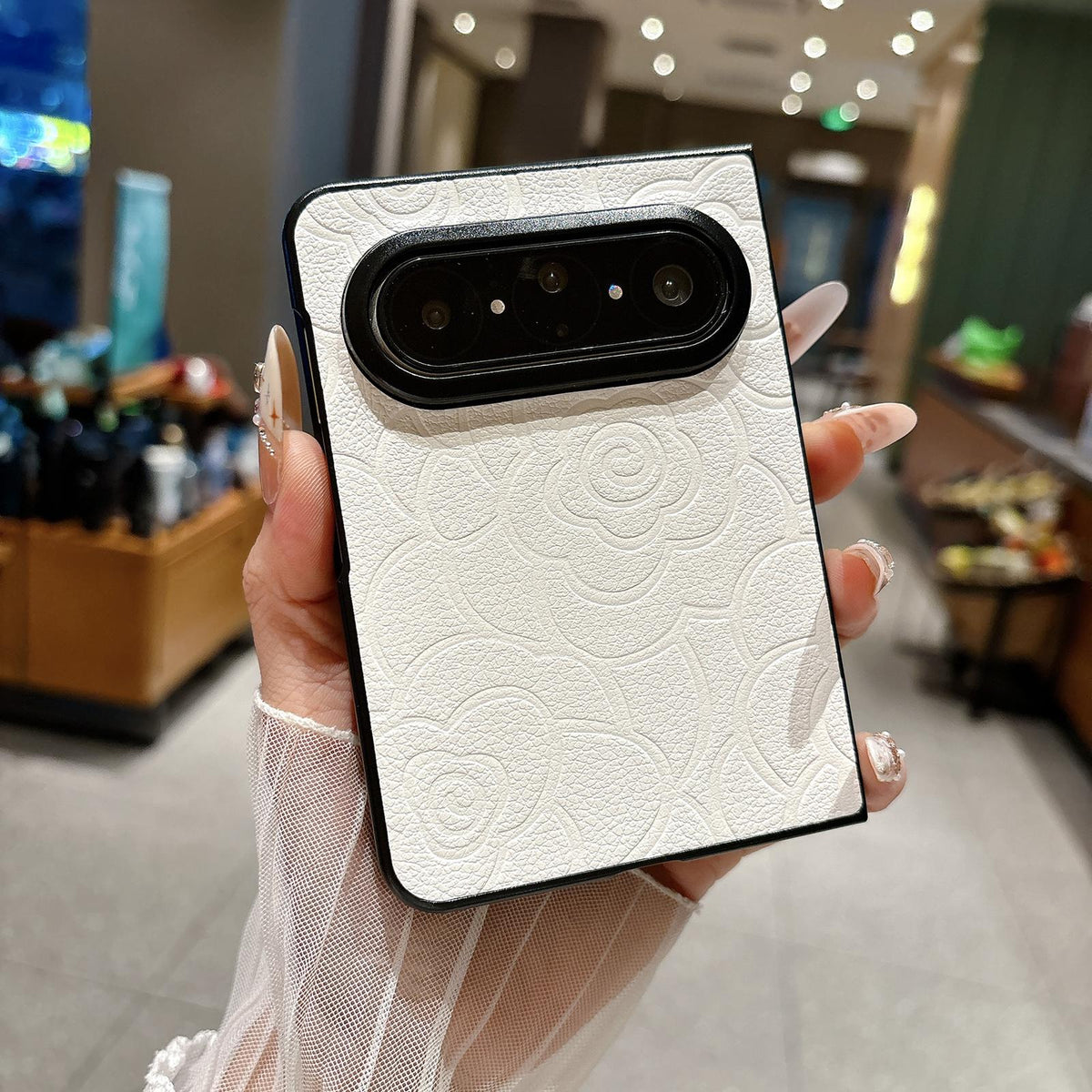 For Huawei Pura X Max Impression Camellia Pattern Protective Phone Case - White - EDA007634106A