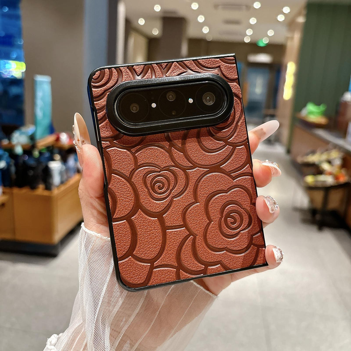 For Huawei Pura X Max Impression Camellia Pattern Protective Phone Case - Brown - EDA007634106B