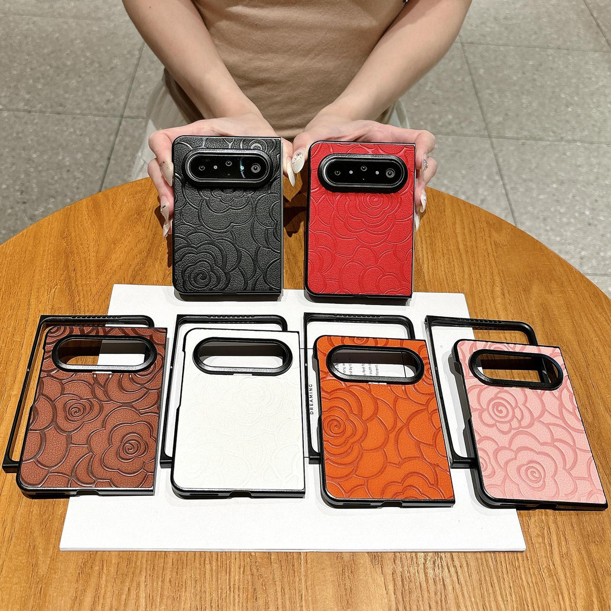 For Huawei Pura X Max Impression Camellia Pattern Protective Phone Case - Brown - EDA007634106B