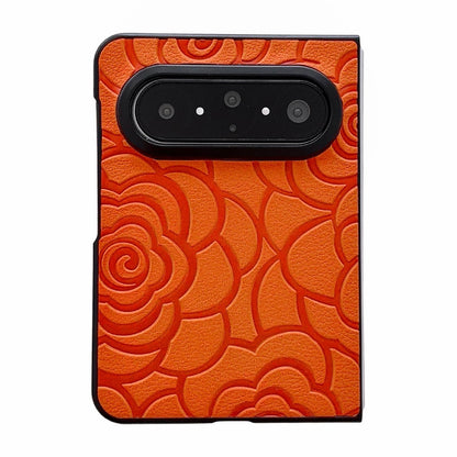For Huawei Pura X Max Impression Camellia Pattern Protective Phone Case - Orange - EDA007634106D