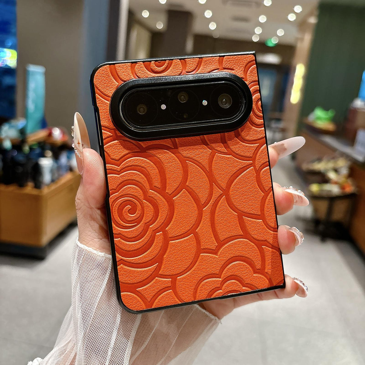 For Huawei Pura X Max Impression Camellia Pattern Protective Phone Case - Orange - EDA007634106D