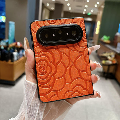 For Huawei Pura X Max Impression Camellia Pattern Protective Phone Case - Orange - EDA007634106D