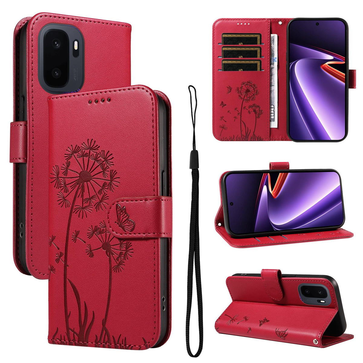 For OnePlus Ace 6 Ultra Dandelion Embossed Pattern Flip Leather Phone Case - Red - EDA007693207D
