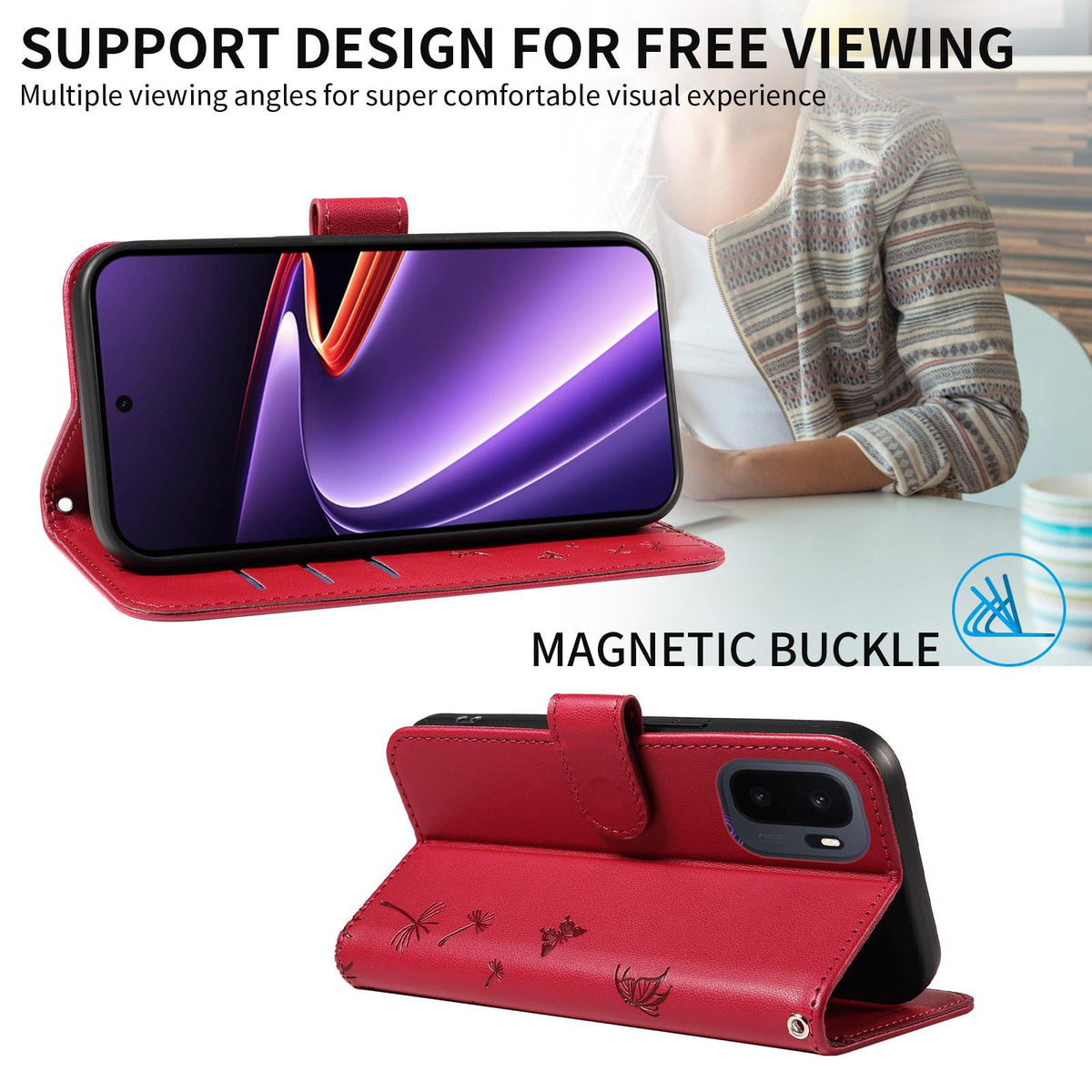 For OnePlus Ace 6 Ultra Dandelion Embossed Pattern Flip Leather Phone Case - Red - EDA007693207D