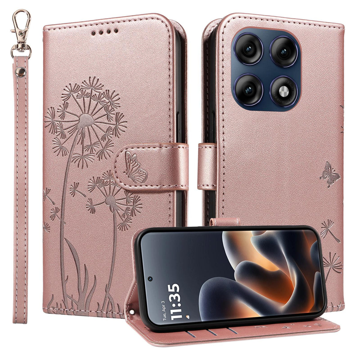 For Motorola Edge 70 Pro 5G Dandelion Embossed Pattern Flip Leather Phone Case - Rose Gold - EDA007693310B