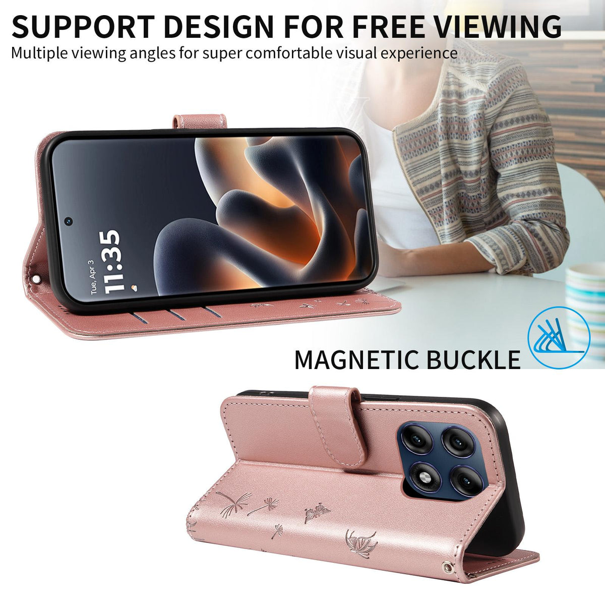 For Motorola Edge 70 Pro 5G Dandelion Embossed Pattern Flip Leather Phone Case - Rose Gold - EDA007693310B
