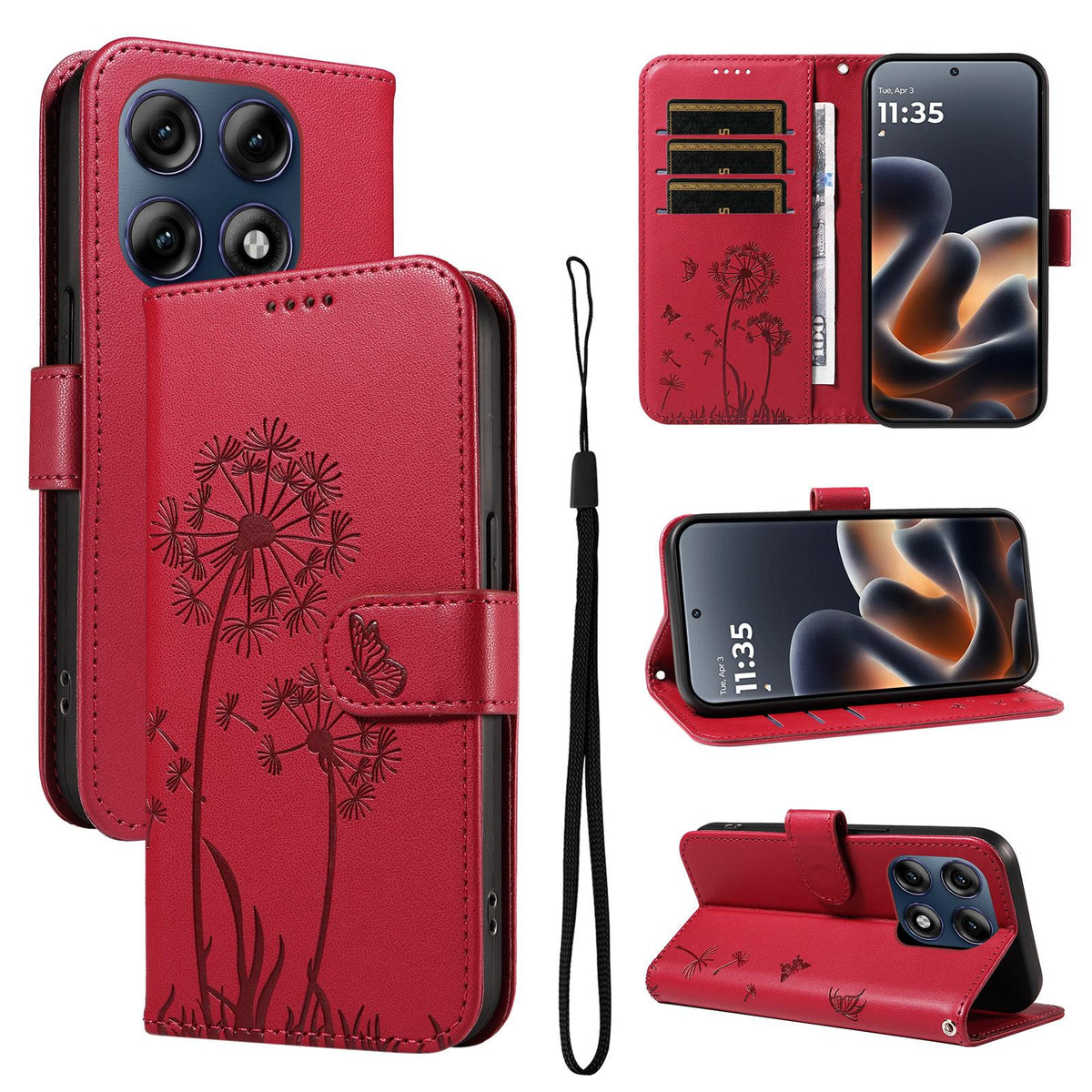 For Motorola Edge 70 Pro 5G Dandelion Embossed Pattern Flip Leather Phone Case - Red - EDA007693310D