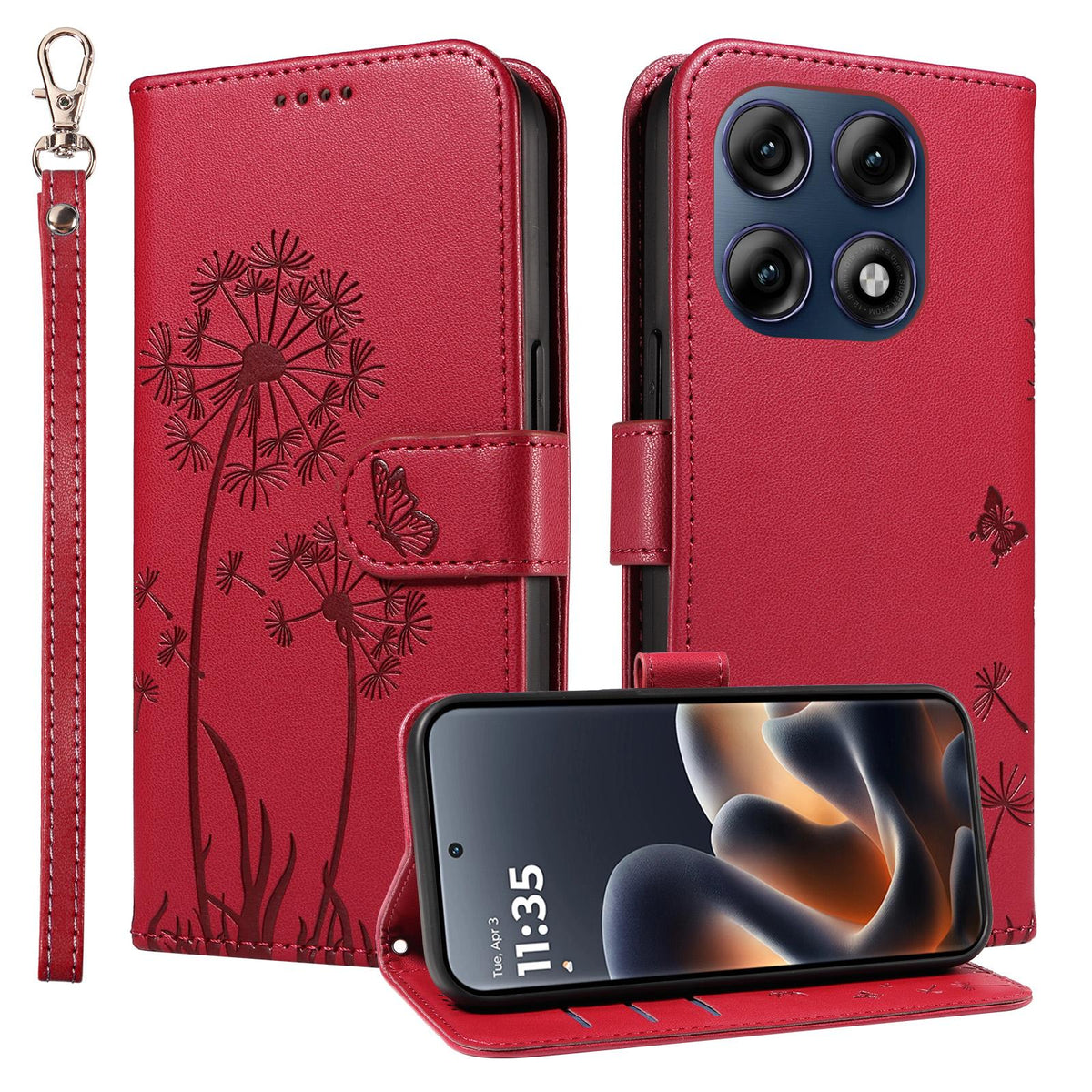 For Motorola Edge 70 Pro 5G Dandelion Embossed Pattern Flip Leather Phone Case - Red - EDA007693310D