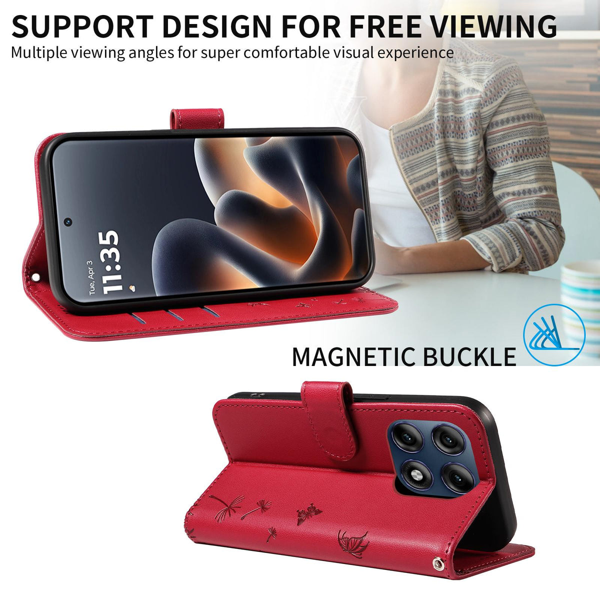 For Motorola Edge 70 Pro 5G Dandelion Embossed Pattern Flip Leather Phone Case - Red - EDA007693310D
