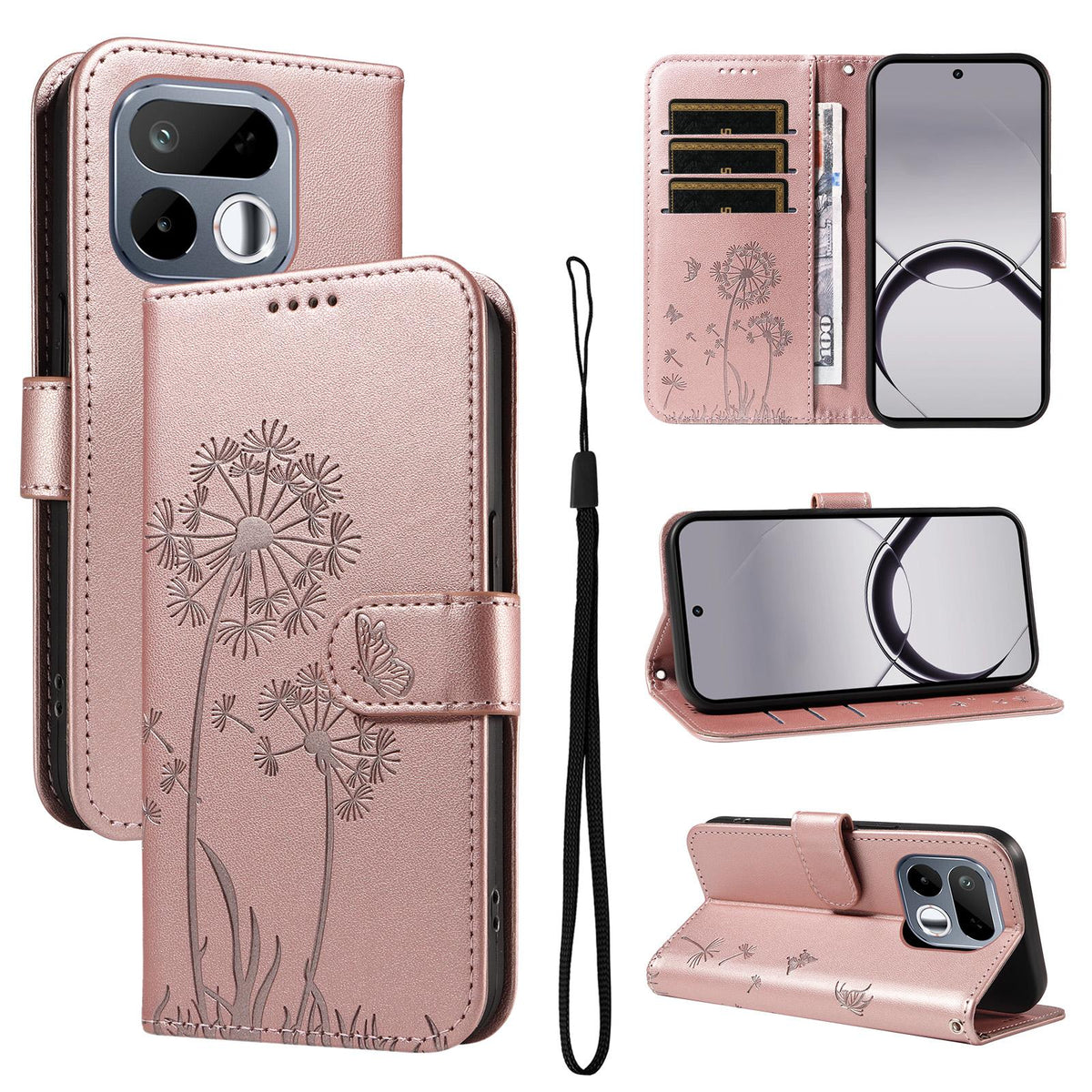 For Realme 16T 5G Dandelion Embossed Pattern Flip Leather Phone Case - Rose Gold - EDA007693609B