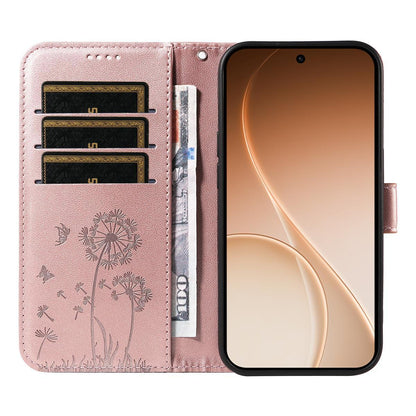 For Realme 16T 5G Dandelion Embossed Pattern Flip Leather Phone Case - Rose Gold - EDA007693609B