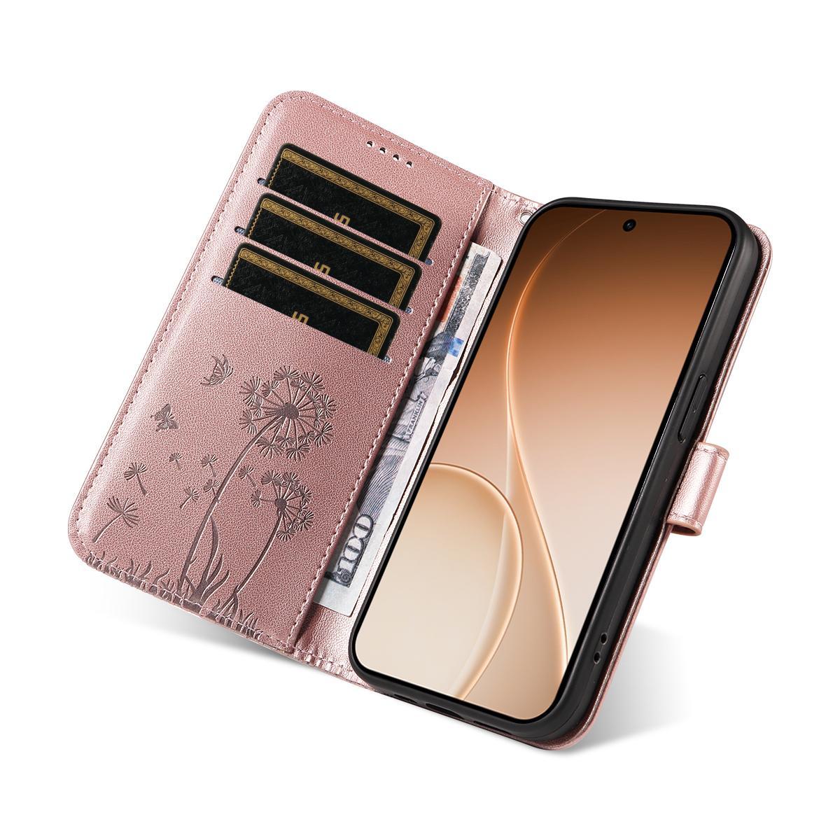 For Realme 16T 5G Dandelion Embossed Pattern Flip Leather Phone Case - Rose Gold - EDA007693609B