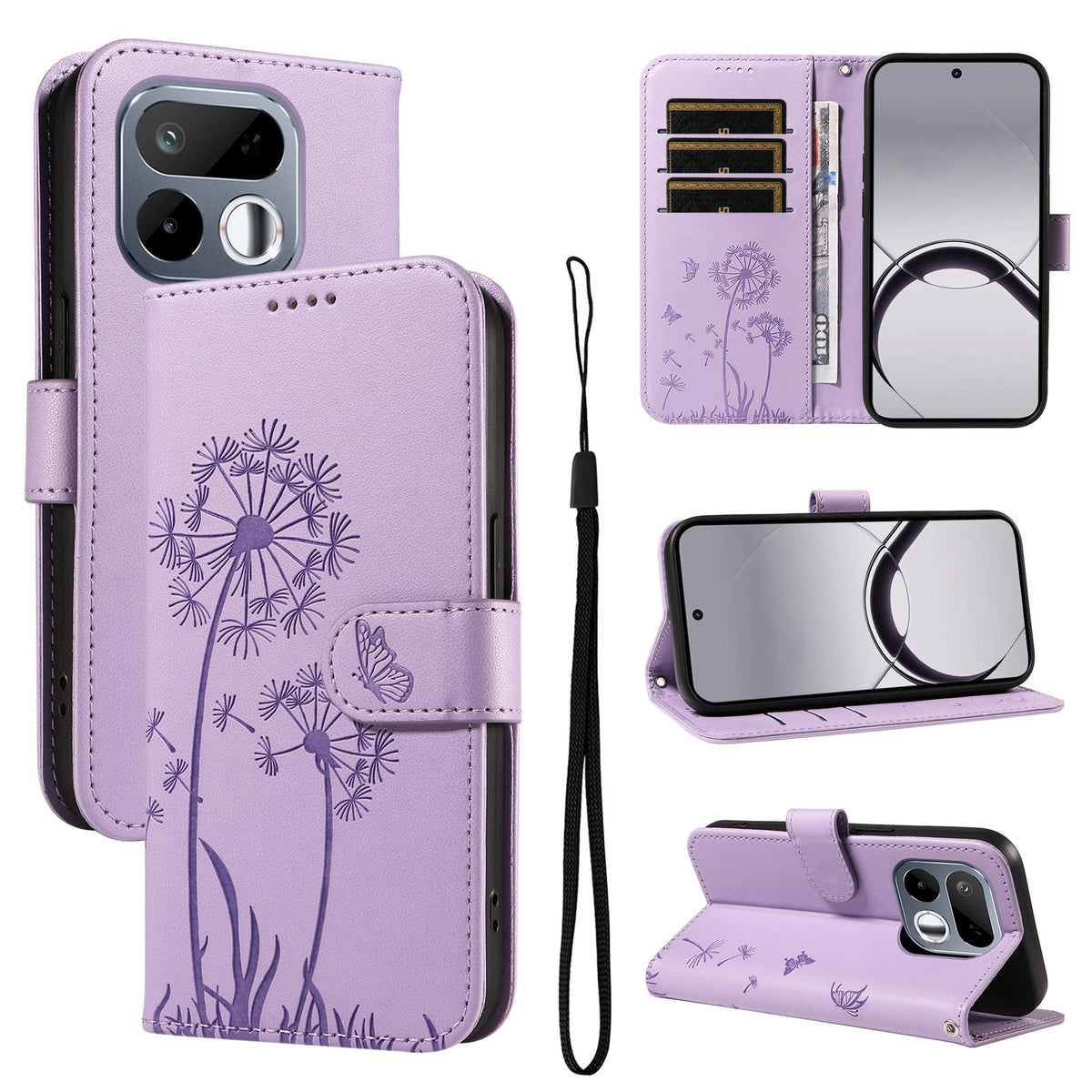 For Realme 16T 5G Dandelion Embossed Pattern Flip Leather Phone Case - Purple - EDA007693609C