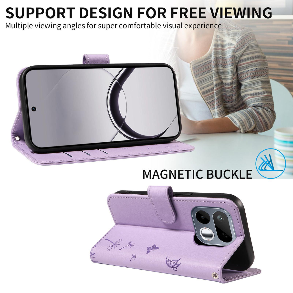 For Realme 16T 5G Dandelion Embossed Pattern Flip Leather Phone Case - Purple - EDA007693609C